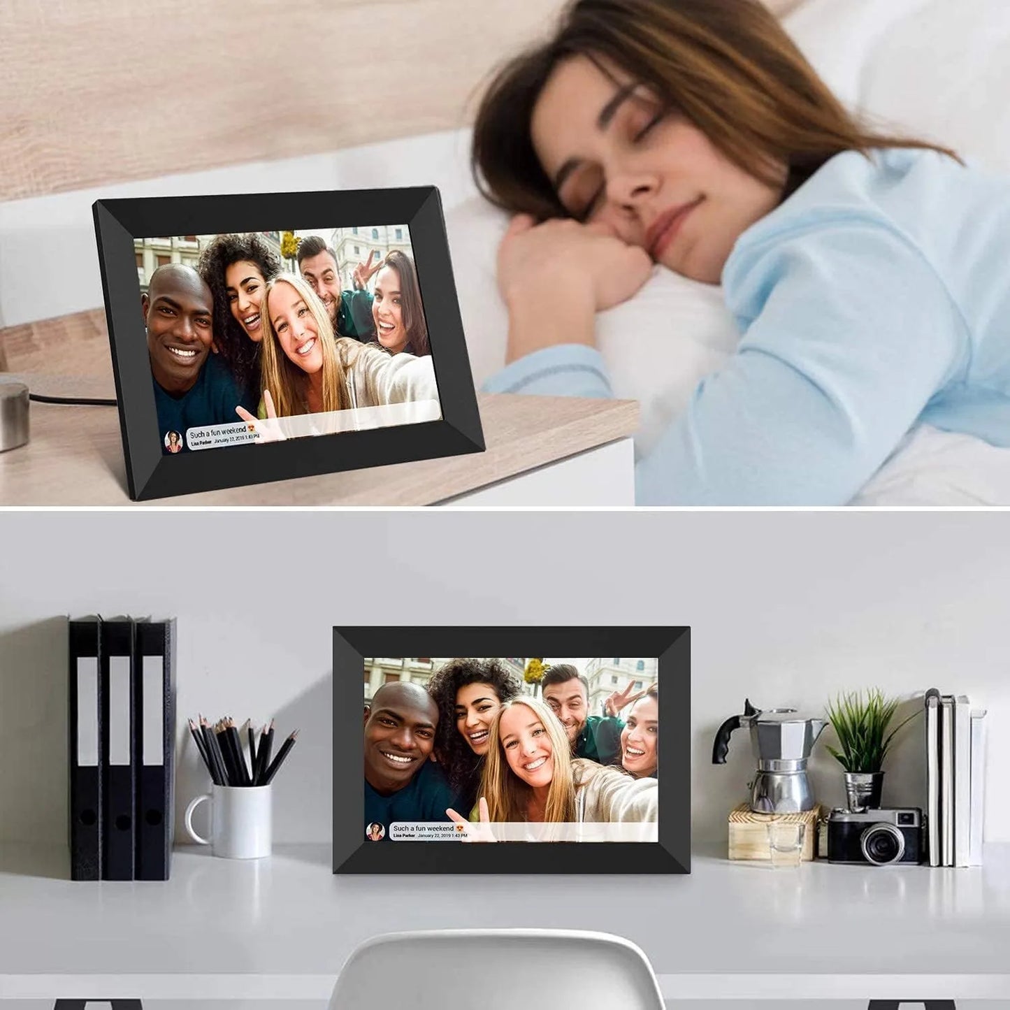 10.1 inch touch Wi-Fi cloud smart photo frame mobile app interactive review