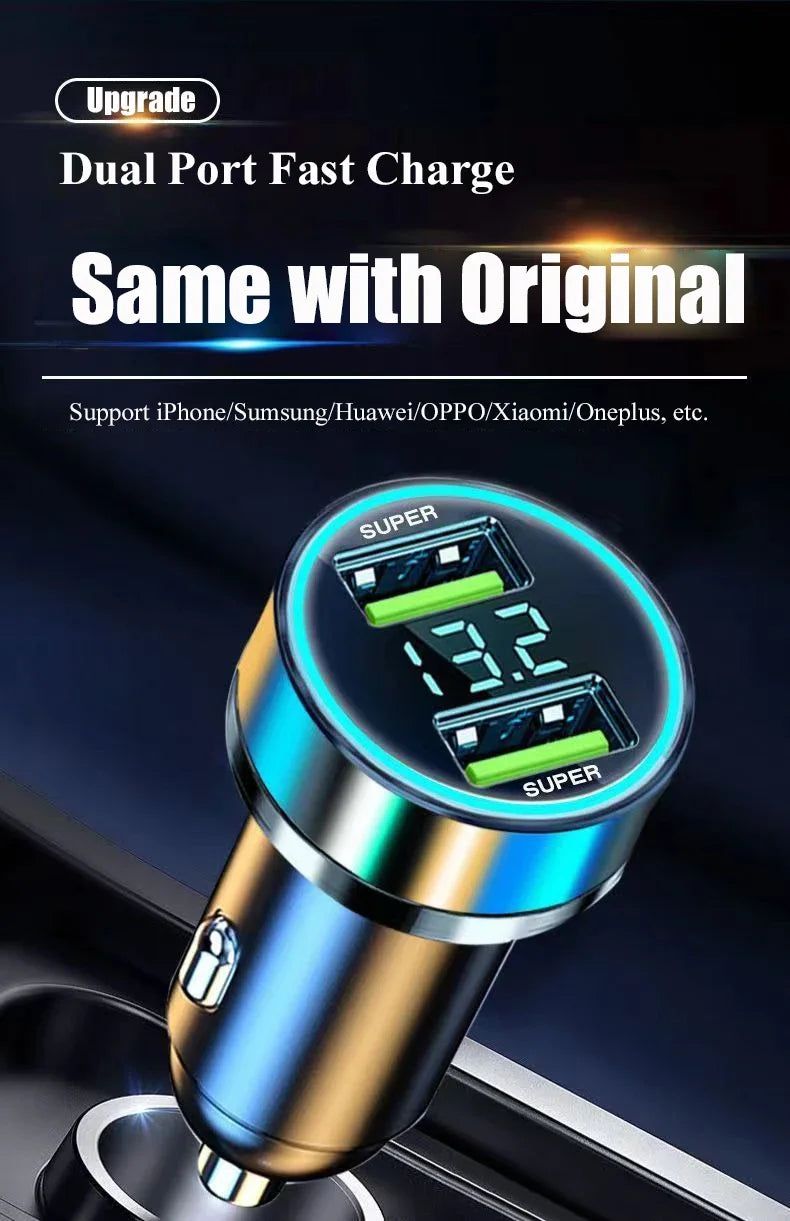 001:Car Charger 240W Dual USB Ports Super Fast Charging Adapter for IPhone 15 Samsung Xiaomi Phone Quick Chargers