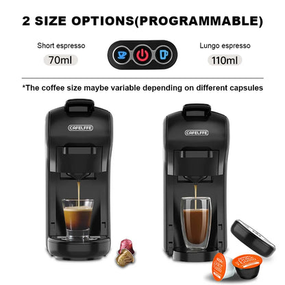 Cafelffe Coffee Machine 3in1 Hot/Cold Multiple Capsule Espresso Maker DG Cappuccino Nexpresso Capsule Powder cafeteria 19Bar